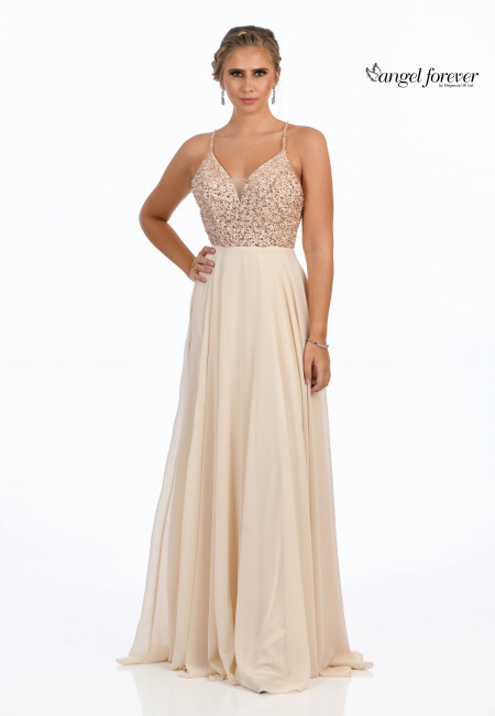 Angel Forever Champagne & Gold Chiffon Prom Dress / Evening Dress